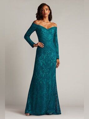 TADASHI SHOJI Ishana Off Shoulder Embroidered Gown in Cerulean 4